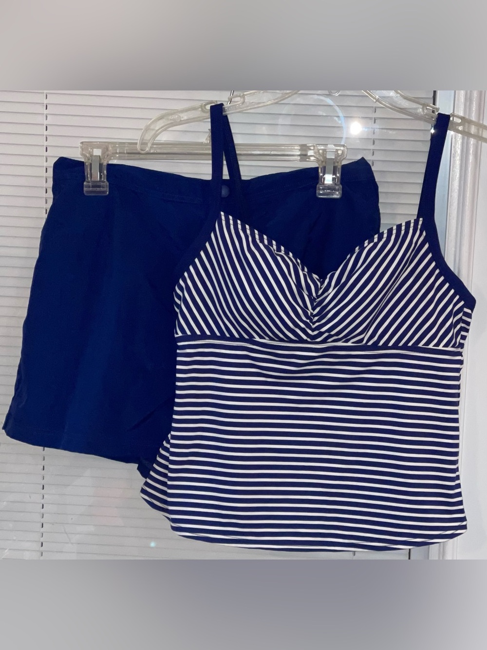 Lands' End Navy and White Swim Top with Solid Navy Bottoms
